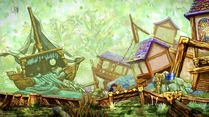 A character walks through a town in Braid: Anniversary Edition.