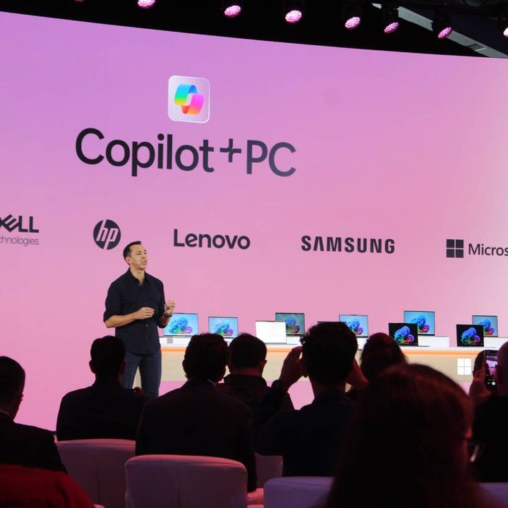 Copilot+ PCs being announced from the stage.