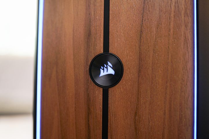 The power button on the Corsair One i500.