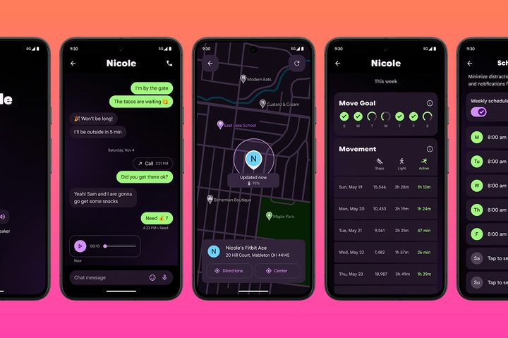 Screenshots of the Fitbit Ace parent app.