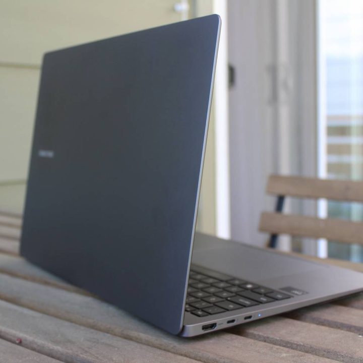 The back of the Galaxy Book4 Ultra on a table outside.
