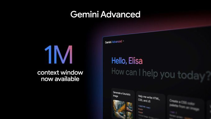 An infograph highlighting Gemini's 1 million token long context window capability.