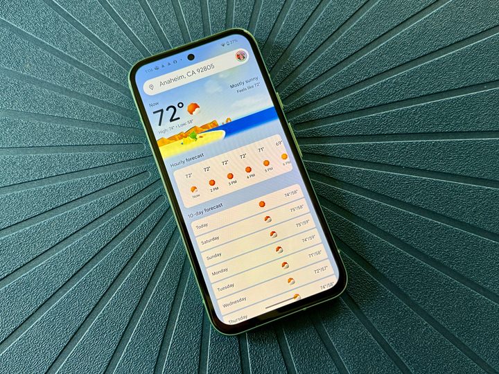 Google Pixel 8a weather app.