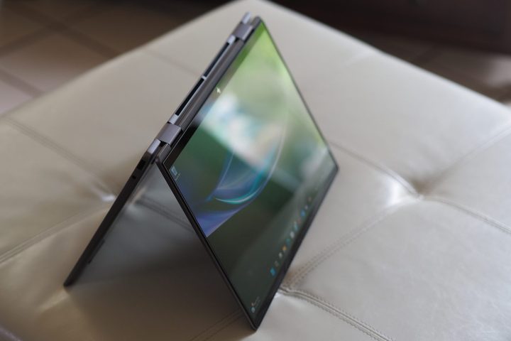 HP Envy x360 14 2024 top down view showing tent mode.