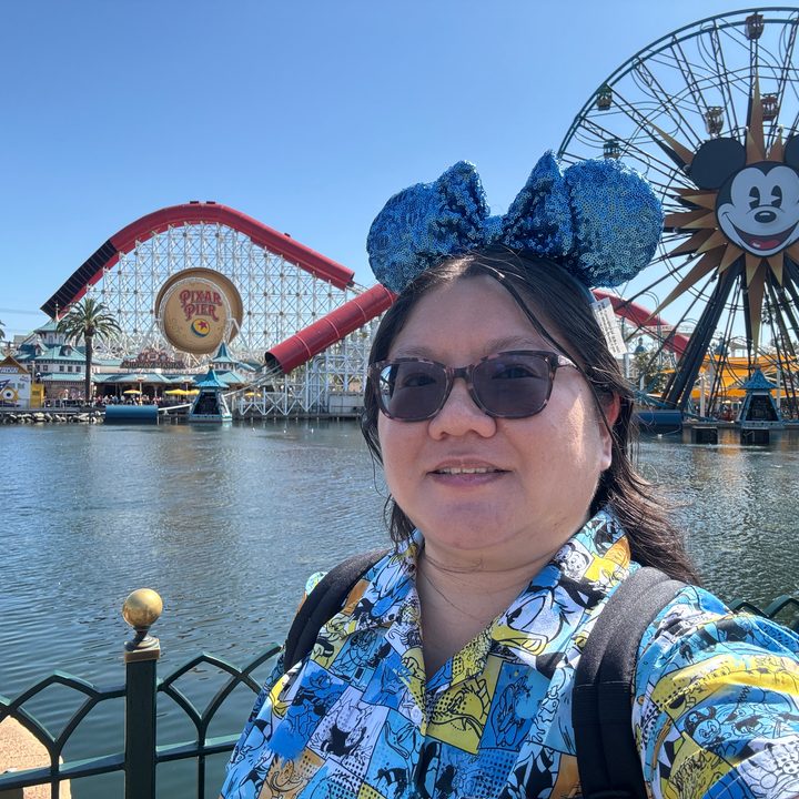 Selfie at Pixar Pier at DCA taken with iPhone 15 Pro.