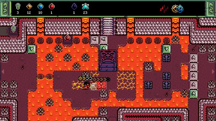 A character pushes boxes through lava in Isles of Sea and Sky.