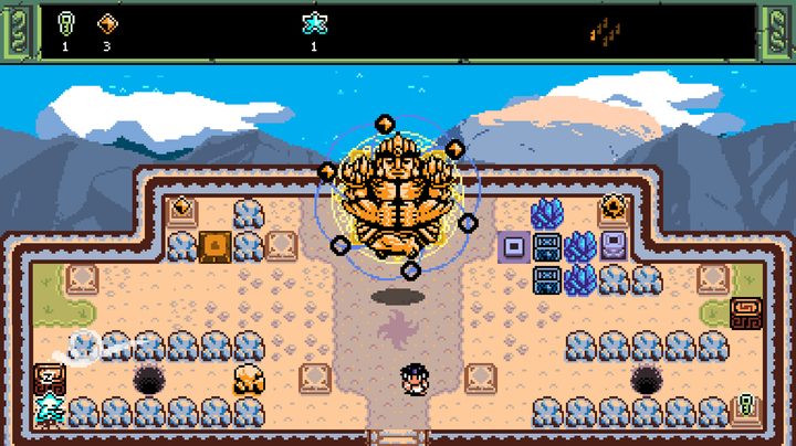 A character stands before a God in Isles of Sea and Sky.