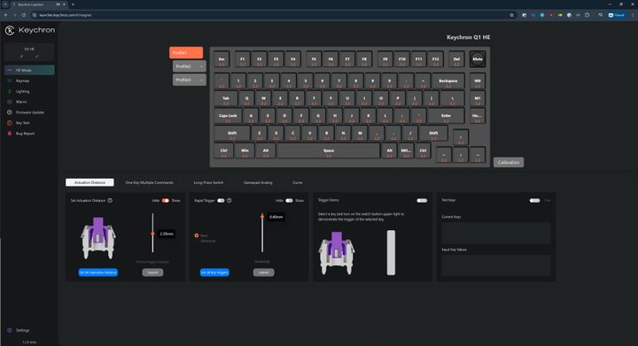 Switch settings for the Keychron Q1 HE.