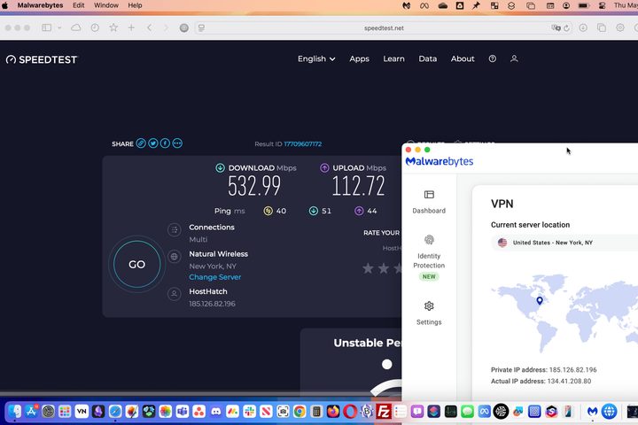 Malwarebytes VPN had good performance for local servers.