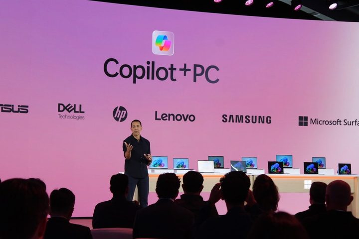 Microsoft showing off several Copilot+ PCs.