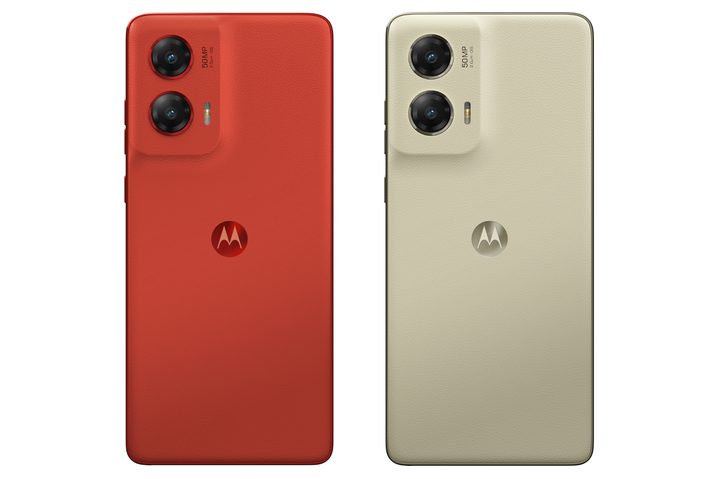 Renders of the Moto G Stylus 5G (2024) in its two colors: Scarlet Wave and Carmel Latte