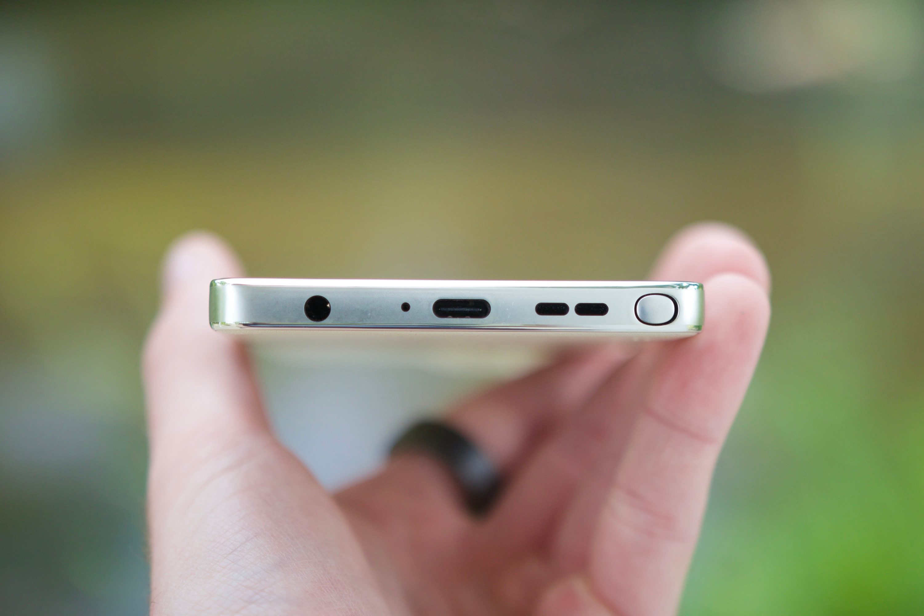 The bottom frame of the Moto G Stylus 5G (2024), showing its 3.5mm headphone jack.