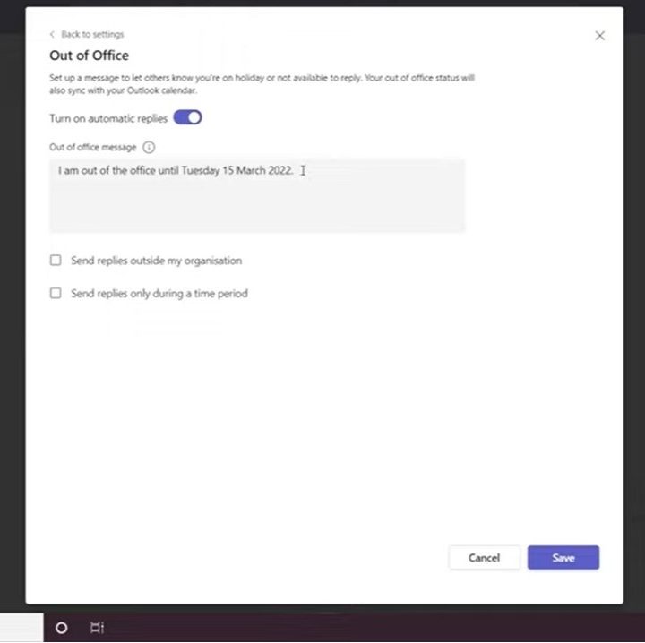 "Out of Office" status for Microsoft Teams