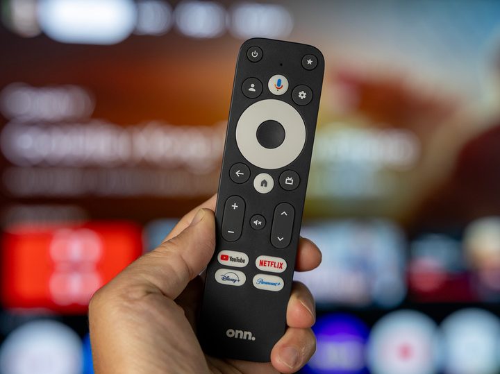 The remote control that came with our Onn 4K Pro Streaming Device.