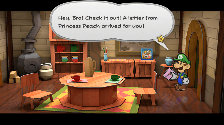 Luigi hands Mario a letter in Paper Mario: The Thousand-Year Door.
