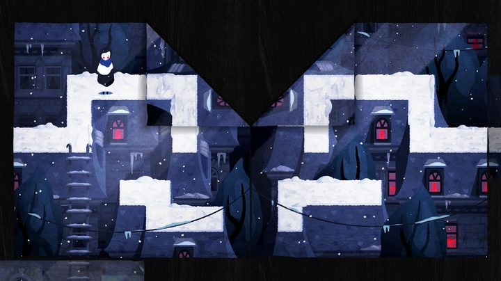 A character navigates a puzzle in Paper Trail.