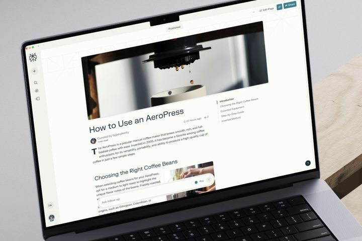 A photo of Perplexity Pages running on a laptop.