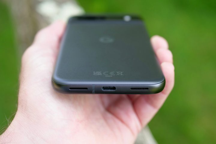 The Google Pixel 8a's charging port.