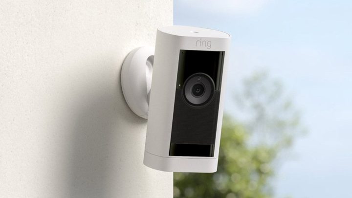 The Ring Stick Up Cam Pro mounted on a wall.