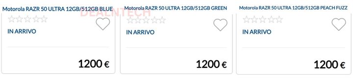 Screenshot apparently showing European pricing for the Motorola Razr 50 Ultra