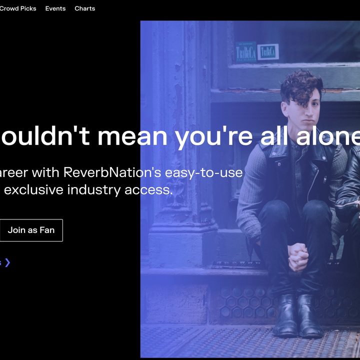 Home page of ReverbNation website.