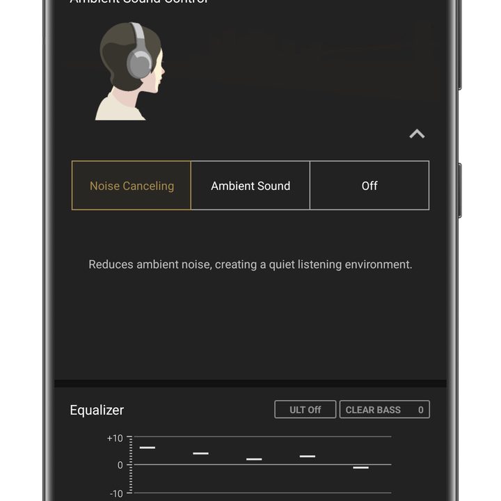 Sony Headphones app for Android: Sound tab.