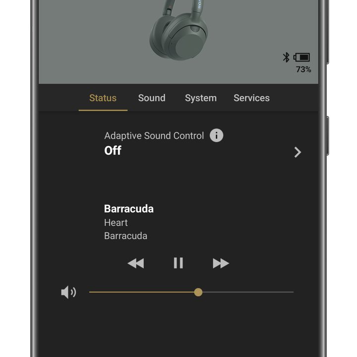 Sony Headphones app for Android: Status tab.