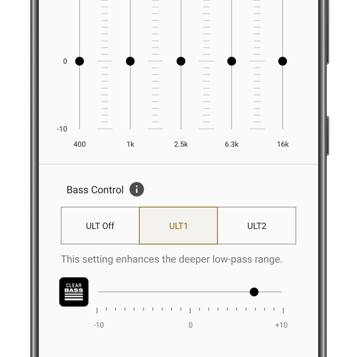 Sony Headphones app for Android: ULT 1 mode.