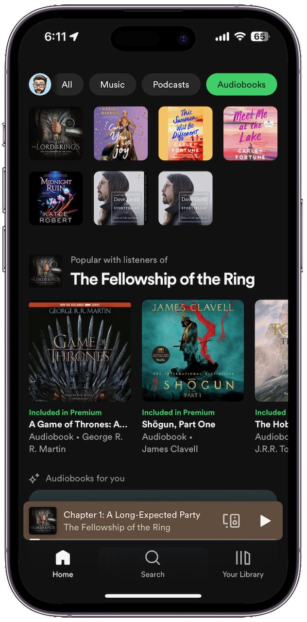 Spotify Audiobooks on the iOS app.