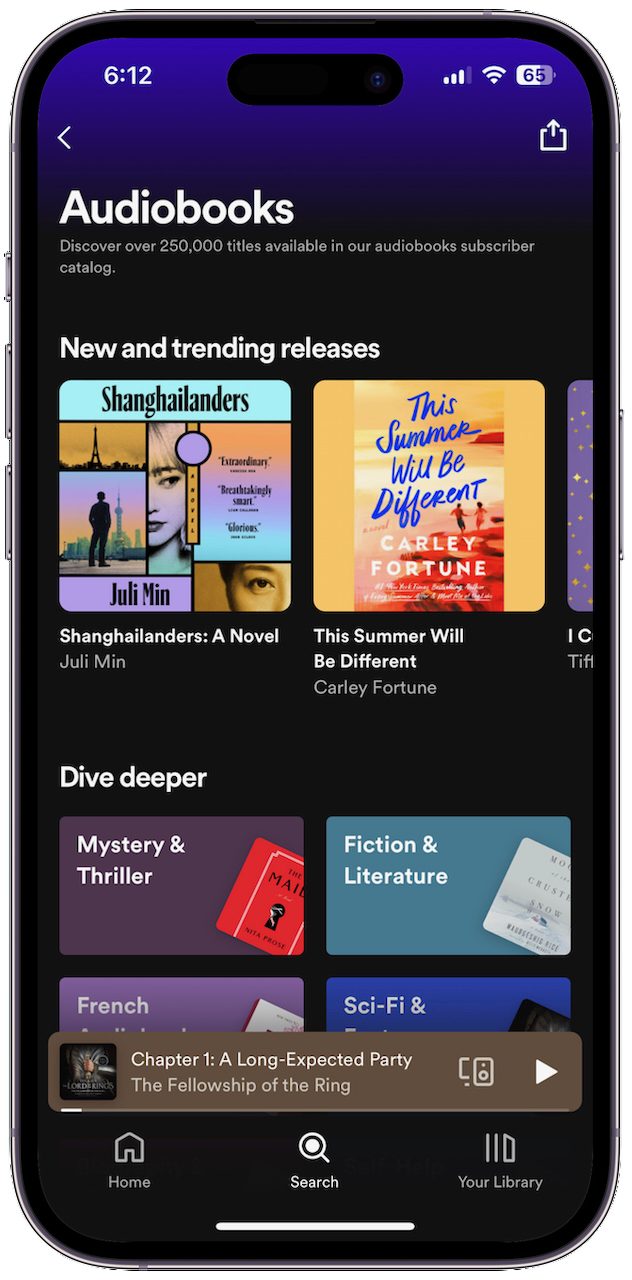 Spotify Audiobooks on the iOS app.