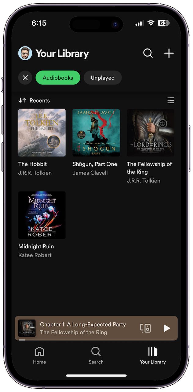 Spotify Audiobooks on the iOS app.