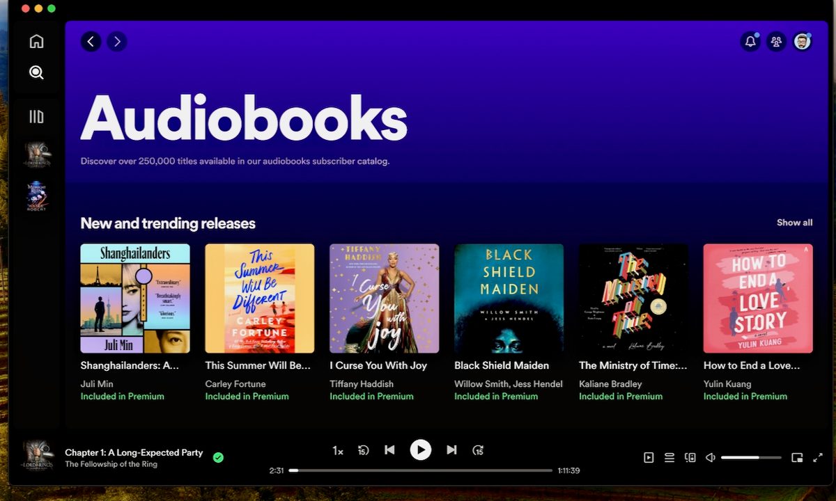 The Audiobooks home screen on Spotify desktop.