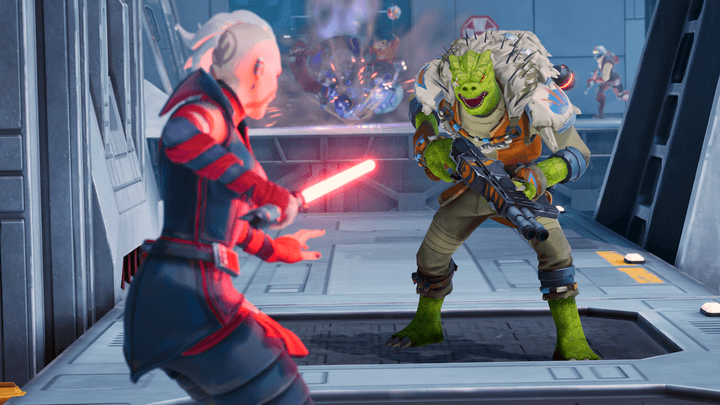 Two characters face off in Star Wars Hunters.