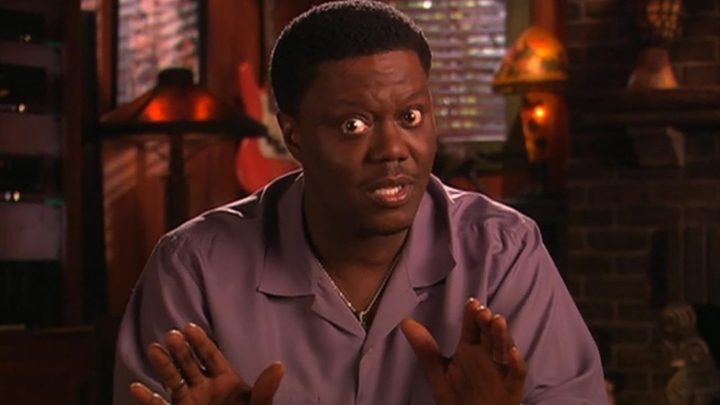 Bernie Mac speaking animatedly to the camera while breaking the fourth wall on The Bernie Mac Show.