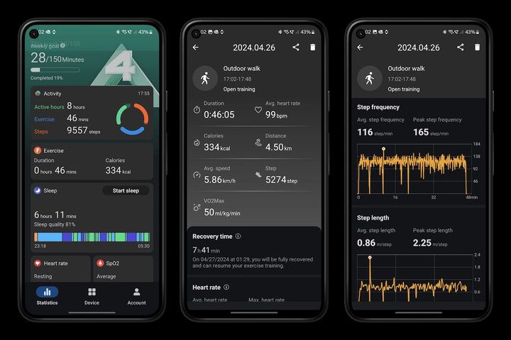Screenshots taken from the Mobvoi Health app.