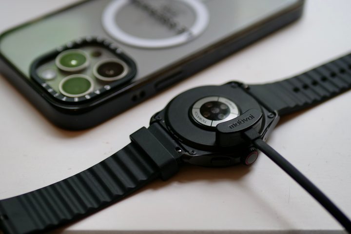 The Mobvoi TicWatch Pro 5 Enduro on charge.
