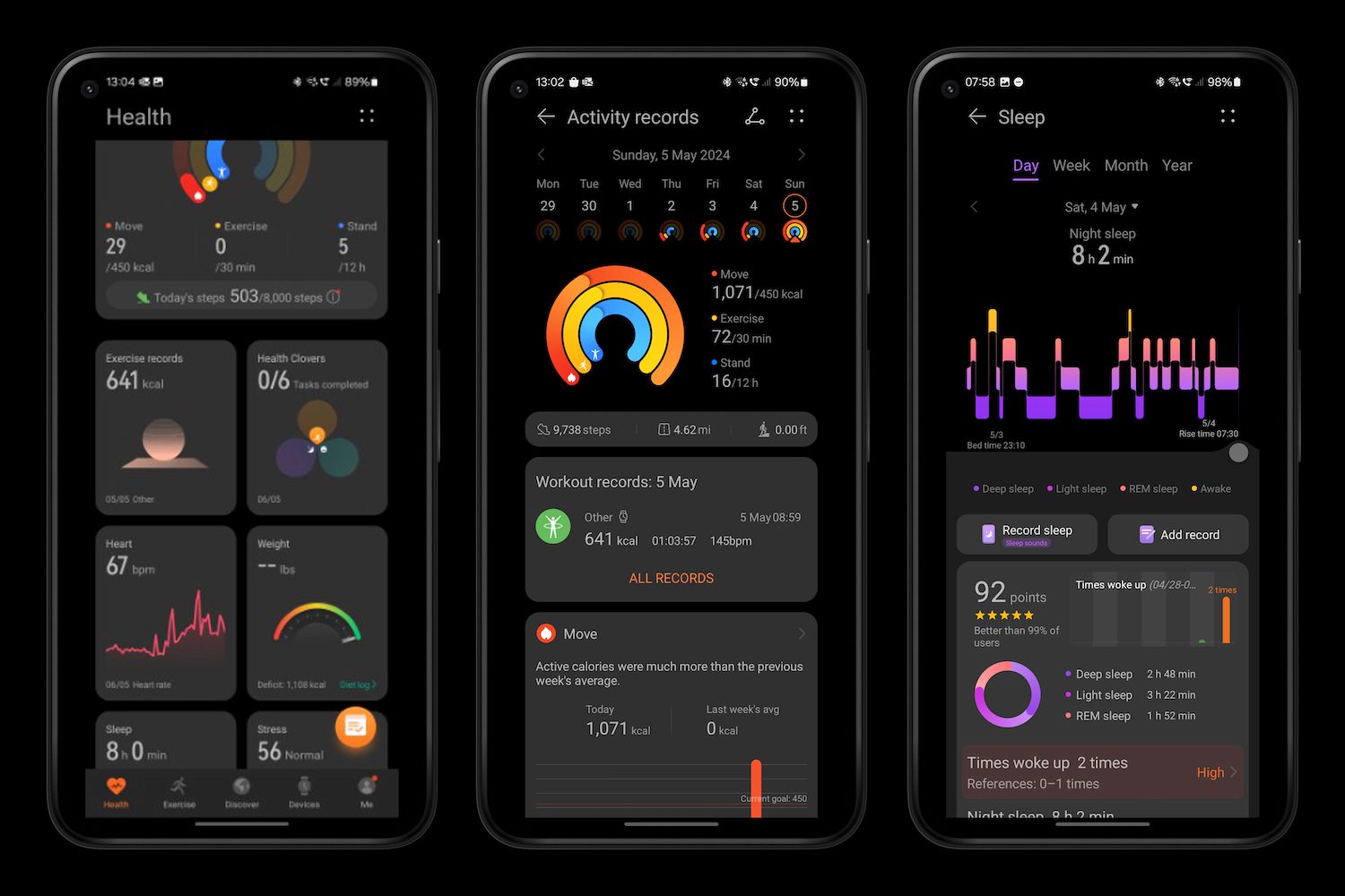 Screenshots taken from the Huawei Health app.