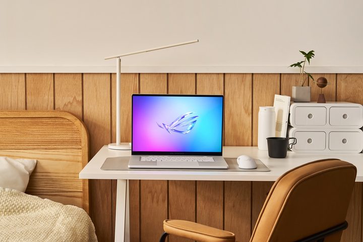 The Asus ROG Zephyrus G16 sitting on a desk. 