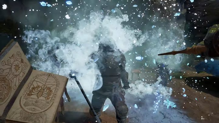 A player casting an ice spell in Avowed