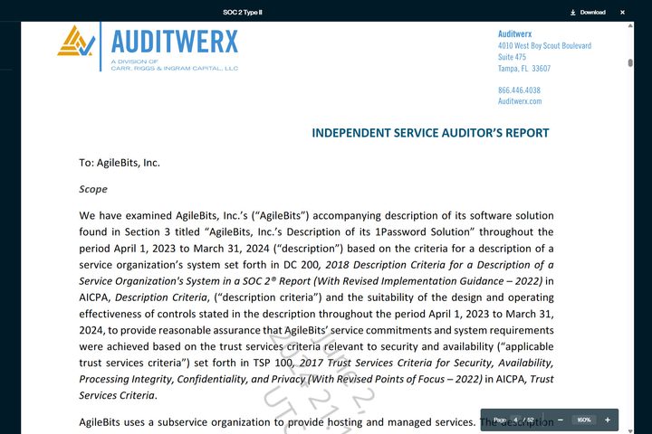 1Password received SOC 2 certification from AuditWerx.