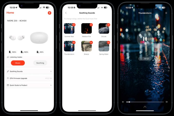 Screenshots taken from the 1More Z30 Sleeping Earbuds app.