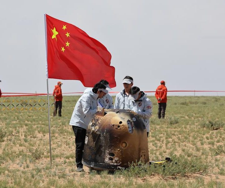This photo taken on June 25, 2024 shows the retrieval site of the return capsule of the Chang'e-6 probe in Siziwang Banner, north China's Inner Mongolia Autonomous Region.