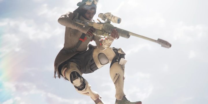 A sniper from Concord leaping in the air.