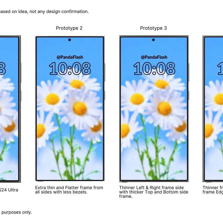 Rendered prototypes of Samsung Galaxy S25 Ultra display.