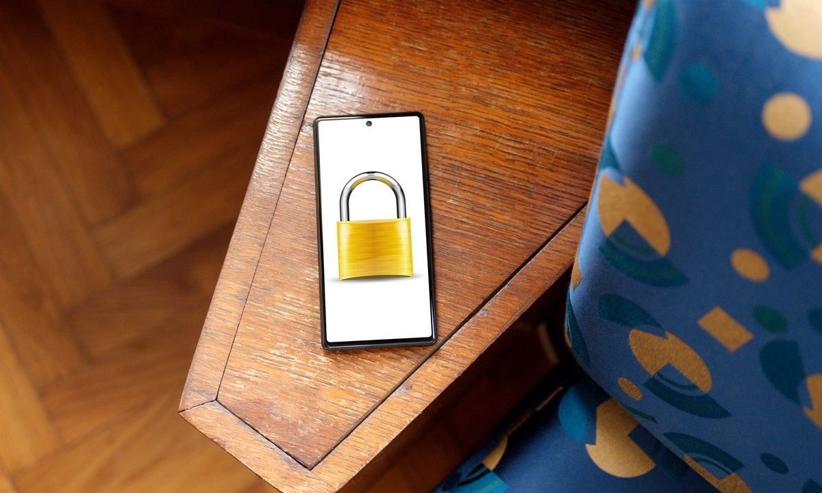 Padlock on an Android phone on a table.