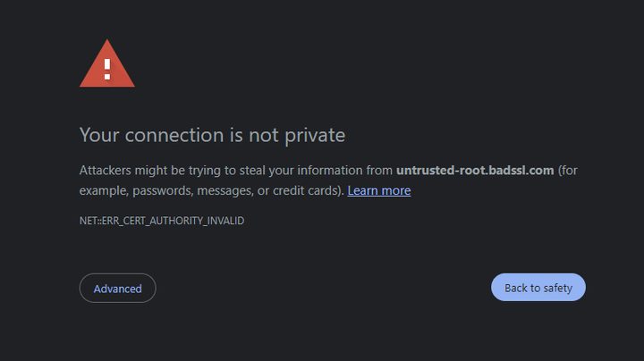 Connection is not private warning from Google.