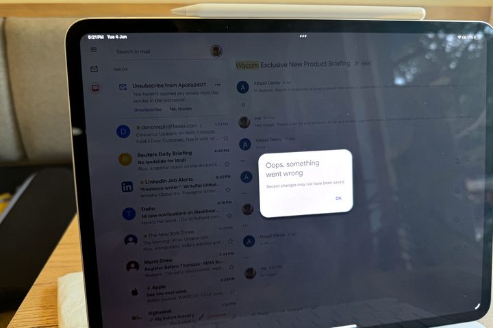 Gmail error on M4 iPad Pro.