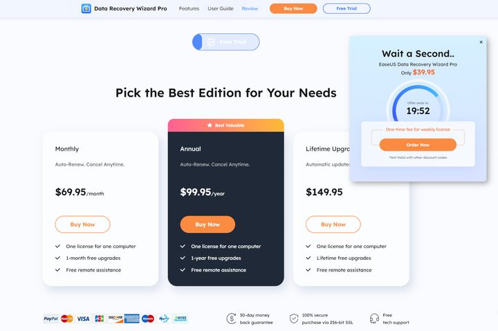 EaseUS Data Recovery Wizard Pro has several subscription options.
