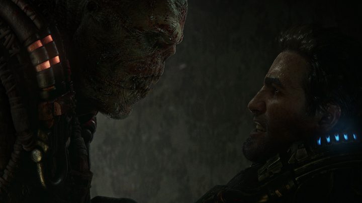 A human faces off with an enemy in Gears of War: E-Day.