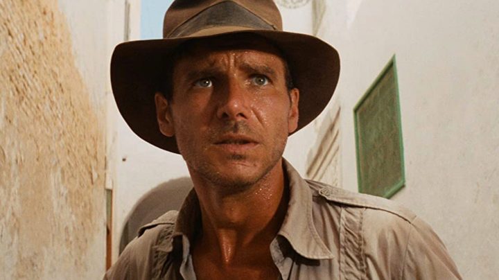 Harrison Ford in costume as Indiana Jones in Raider's of the Lost Ark.